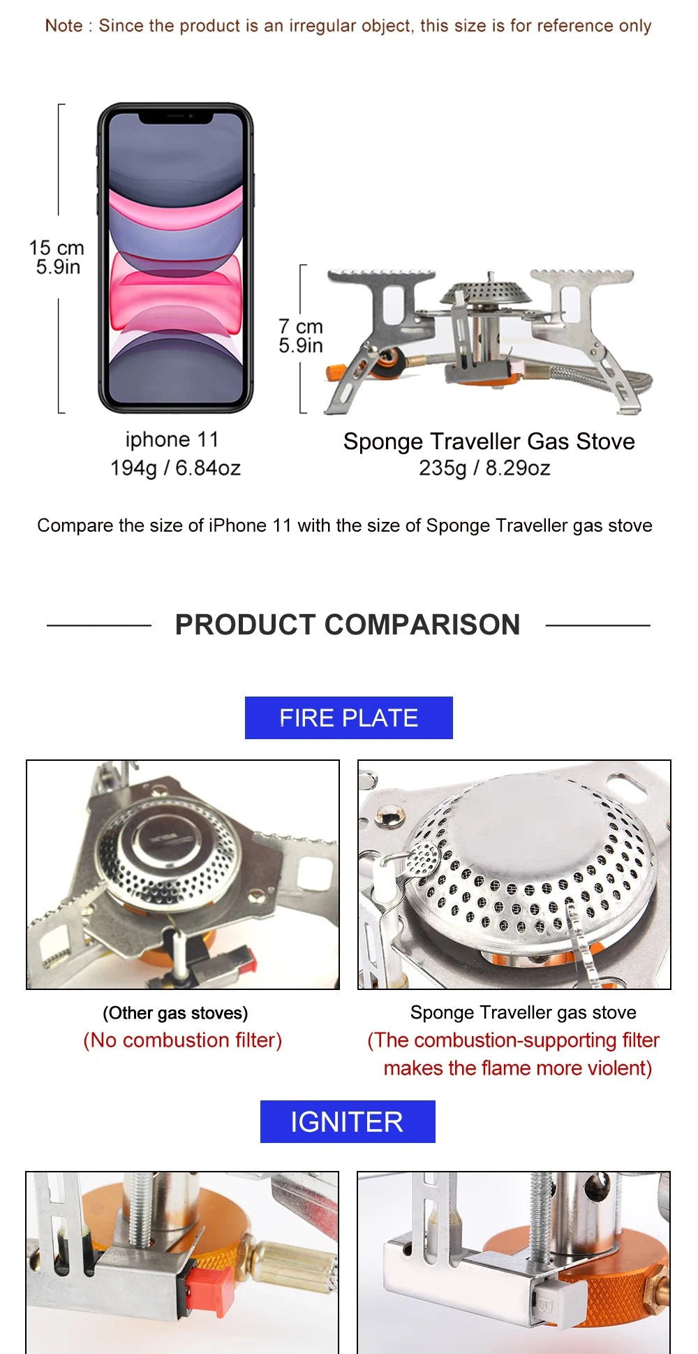 KIQUNE Portable Camping Gas Stove 3500W Outdoor Cooking