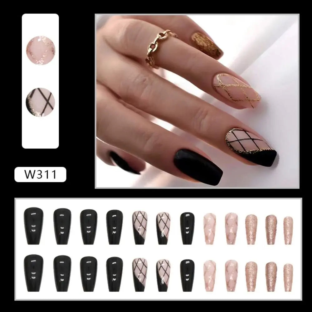 24pcs Ballerina French Press-On Fake Nails – Full Cover Tips