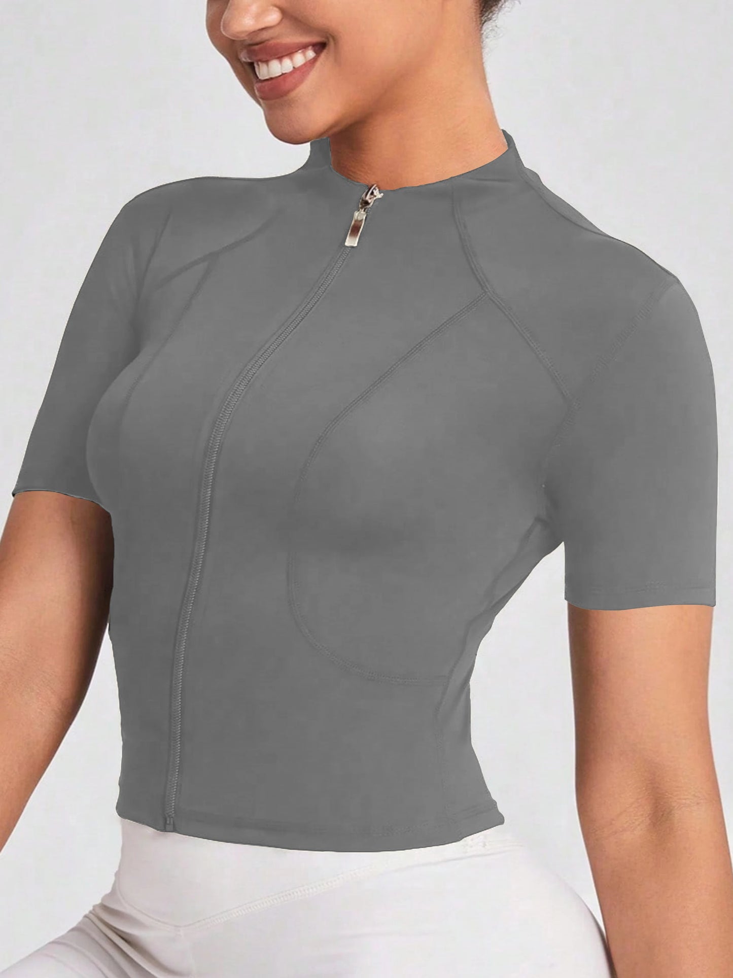 Women’s Yoga & Cycling Top – Zipper Sports T-Shirt