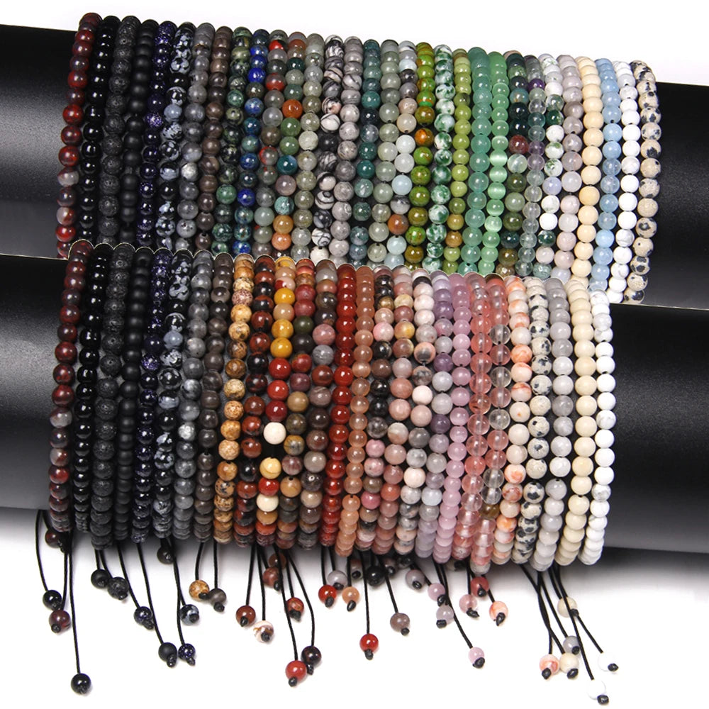 4MM Natural Stone Beaded Bracelet – Adjustable Unisex Quartz