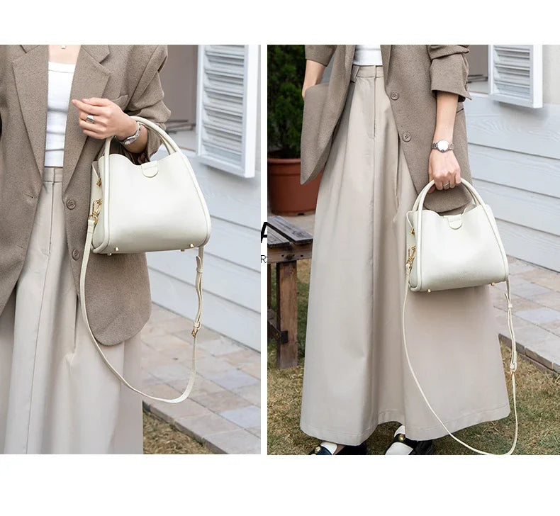 Women's Natural Cow Real Leather Shoulder Bag Ladies Retro Fashion Luxury Crossbody Bag Female Cowhide Commuter Handbag for Lady