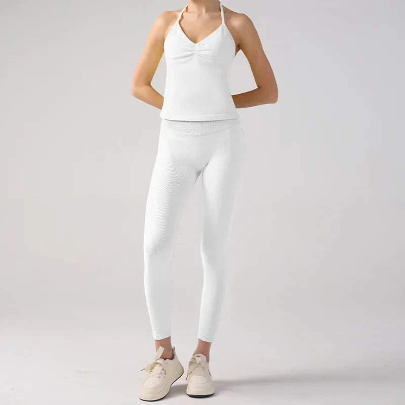 Women’s 2-Piece Fitness Set – Halter Vest & Hip-Lift Pants