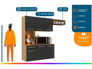 Compact Kitchen Cabinet with Counter – 6 Doors + 1 Drawer