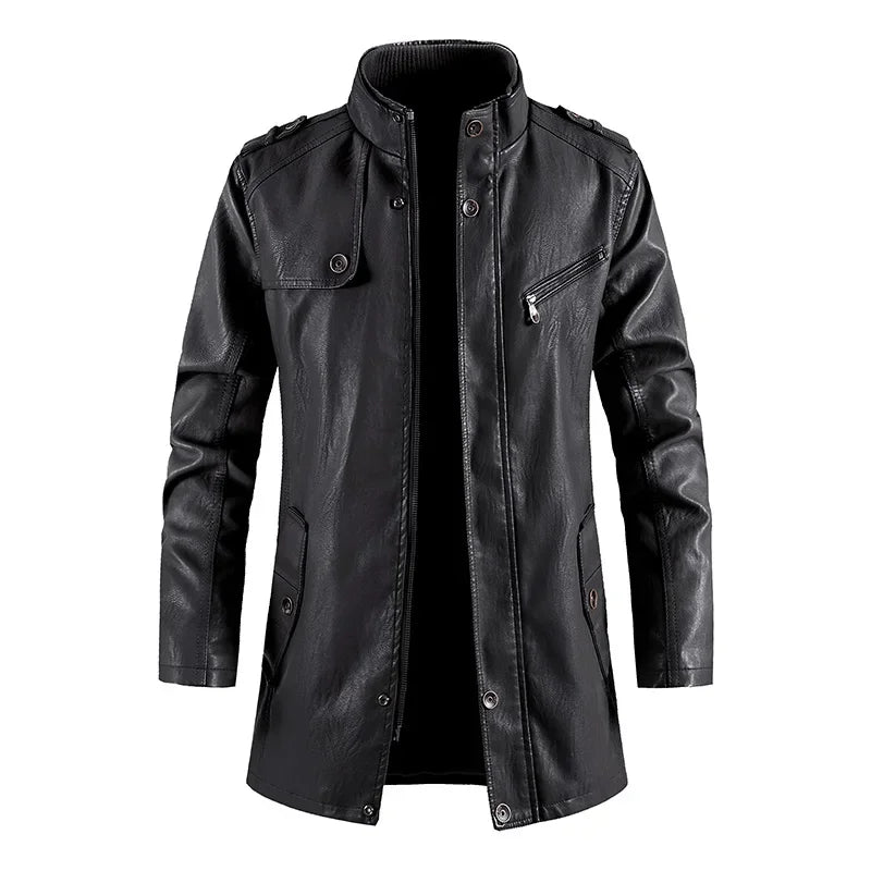 Men’s Slim Winter Leather Jacket with Fleece Lining