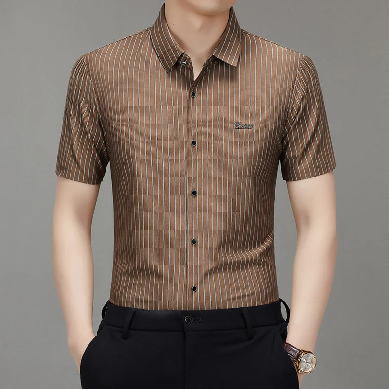 Men’s Striped Short Sleeve Shirt – Business Casual Summer