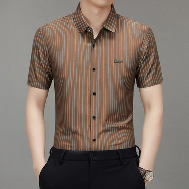 Men’s Striped Short Sleeve Shirt – Business Casual Summer