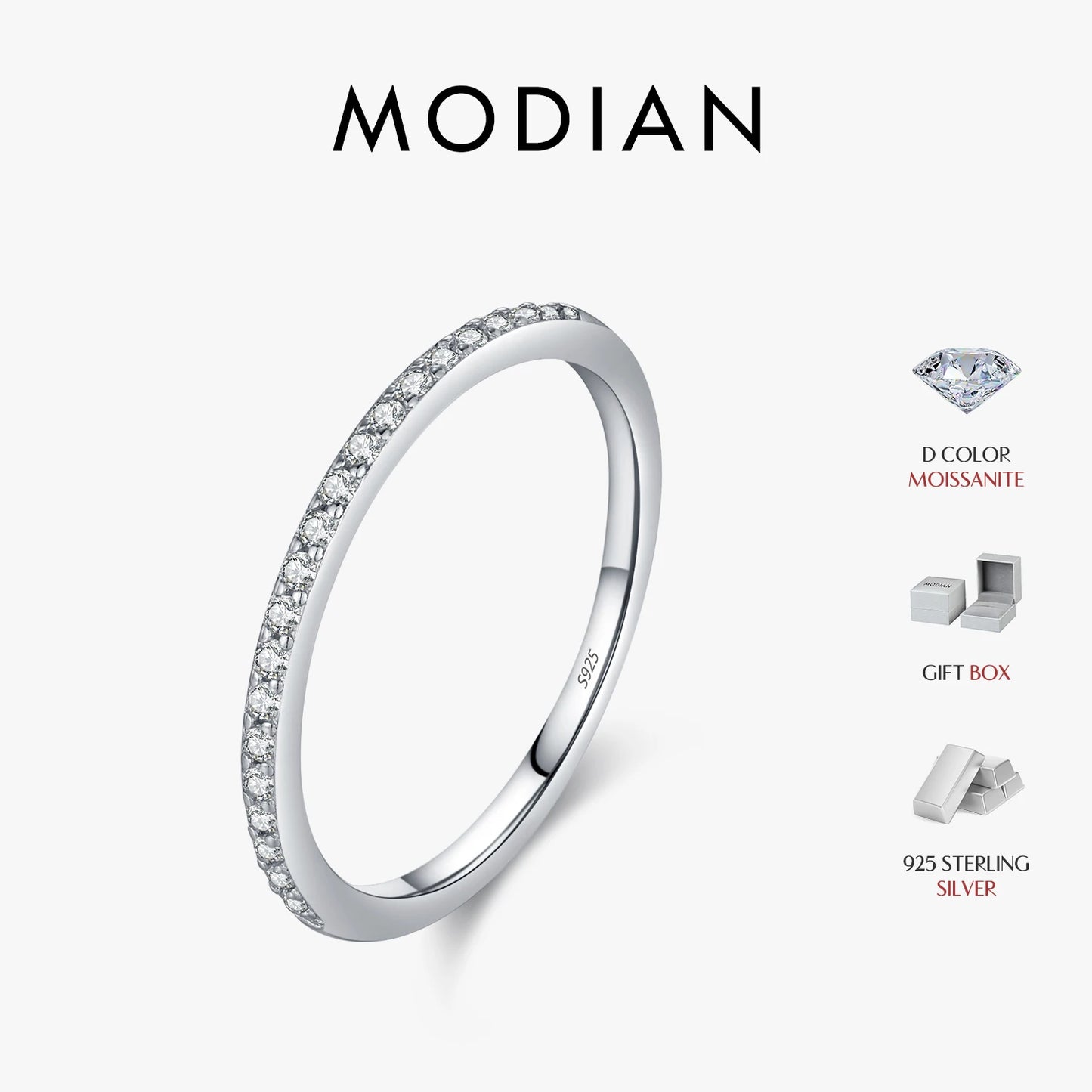 Moissanite Eternity Ring – 925 Sterling Silver Band
