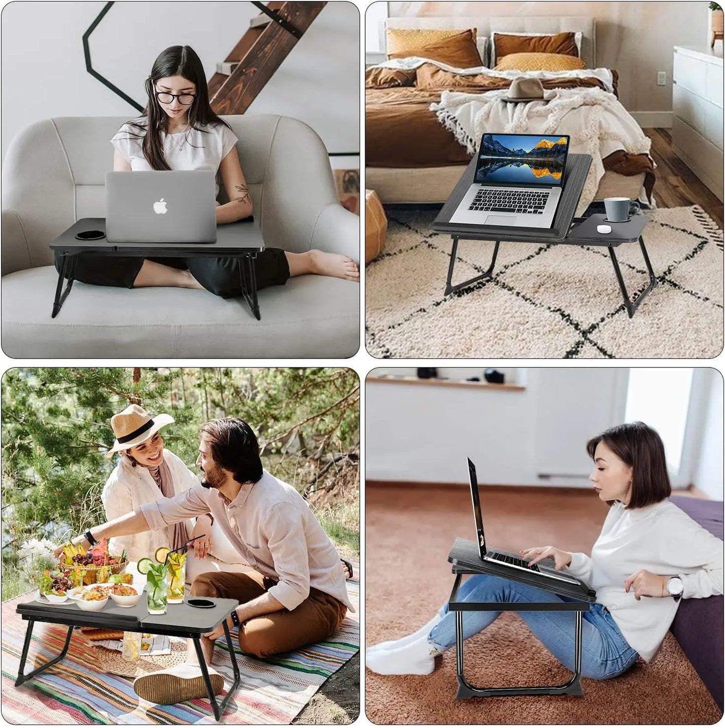 Work/Study in Bed Comfortably  Adjustable & Foldable Lap Desk with Cup Holder, Ventilated Design Prevents Overheating.