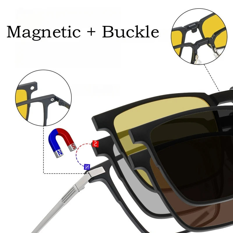 YIMARUILI Ultralight Polarized Magnetic Clip-On Glasses Men and Women TR90 Pure Titanium Optical Prescription Eyeglasses Frames