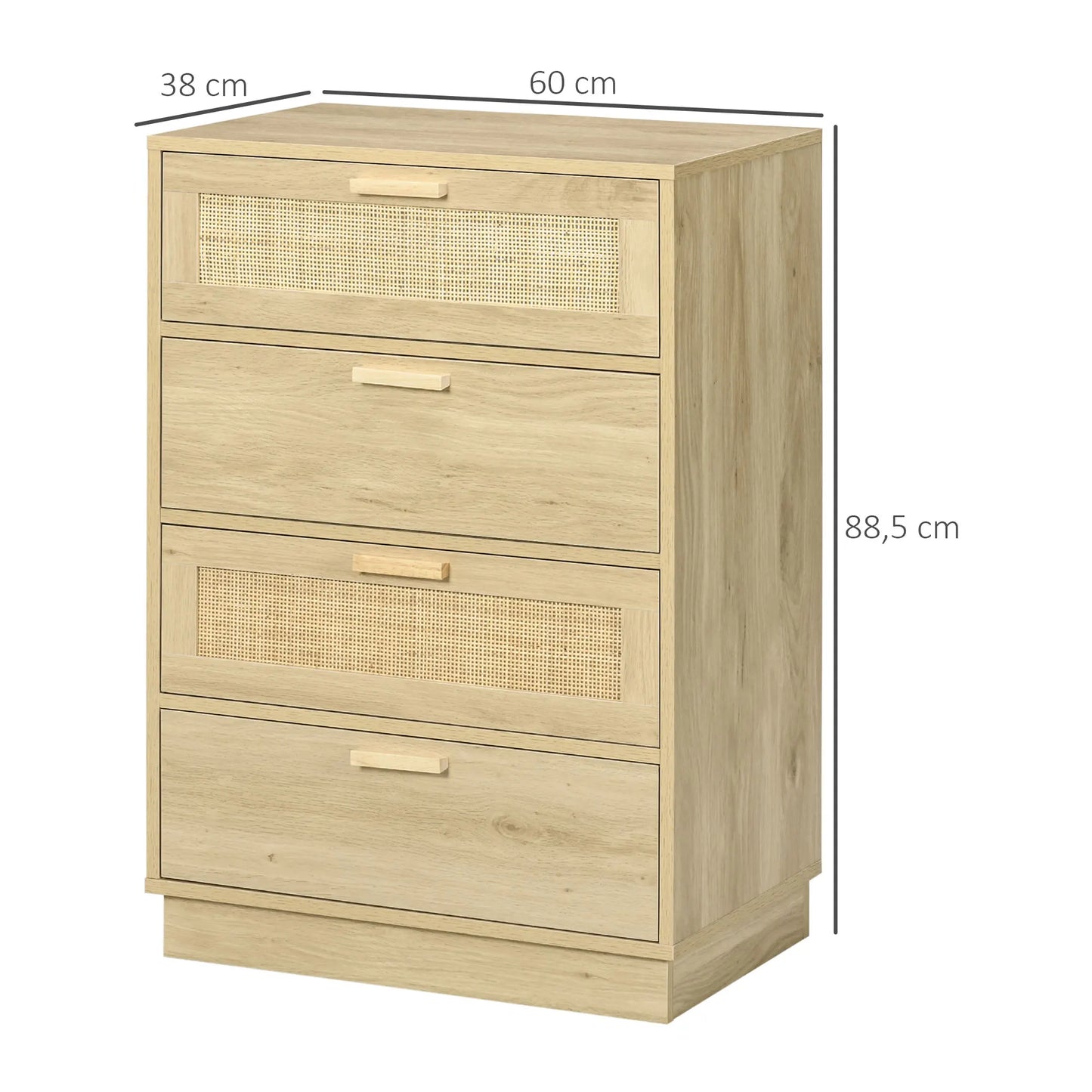 Nightstand with 4 Rattan Grid Drawers