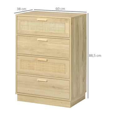 Nightstand with 4 Rattan Grid Drawers