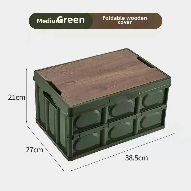 Large Folding Camping Storage Box with Wooden Lid