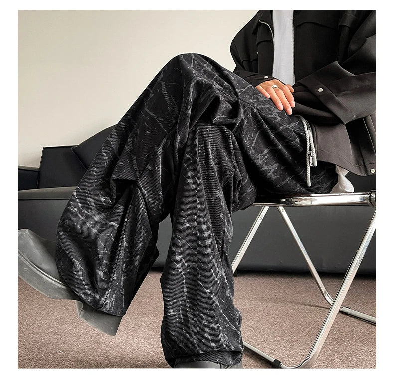 Men’s Corduroy Tie-Dye Cargo Pants Loose Autumn Trousers