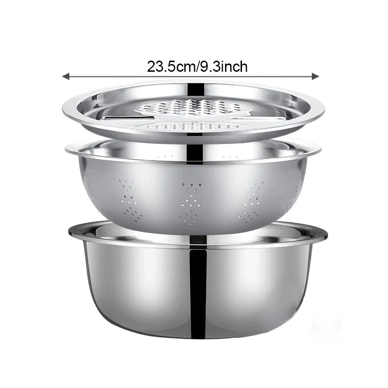 Stainless Steel Kitchen Set with Integrated Grinder, Multi-Filter and Mixing Bowl - for Cleaning and Slicing ,Vegetables, Cheese