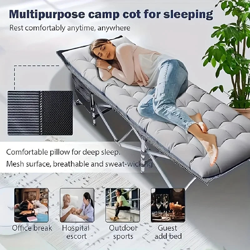 75 -inch large folding sports outdoor bed, stadium bed with double -sided mattress, portable foldable guest bed.