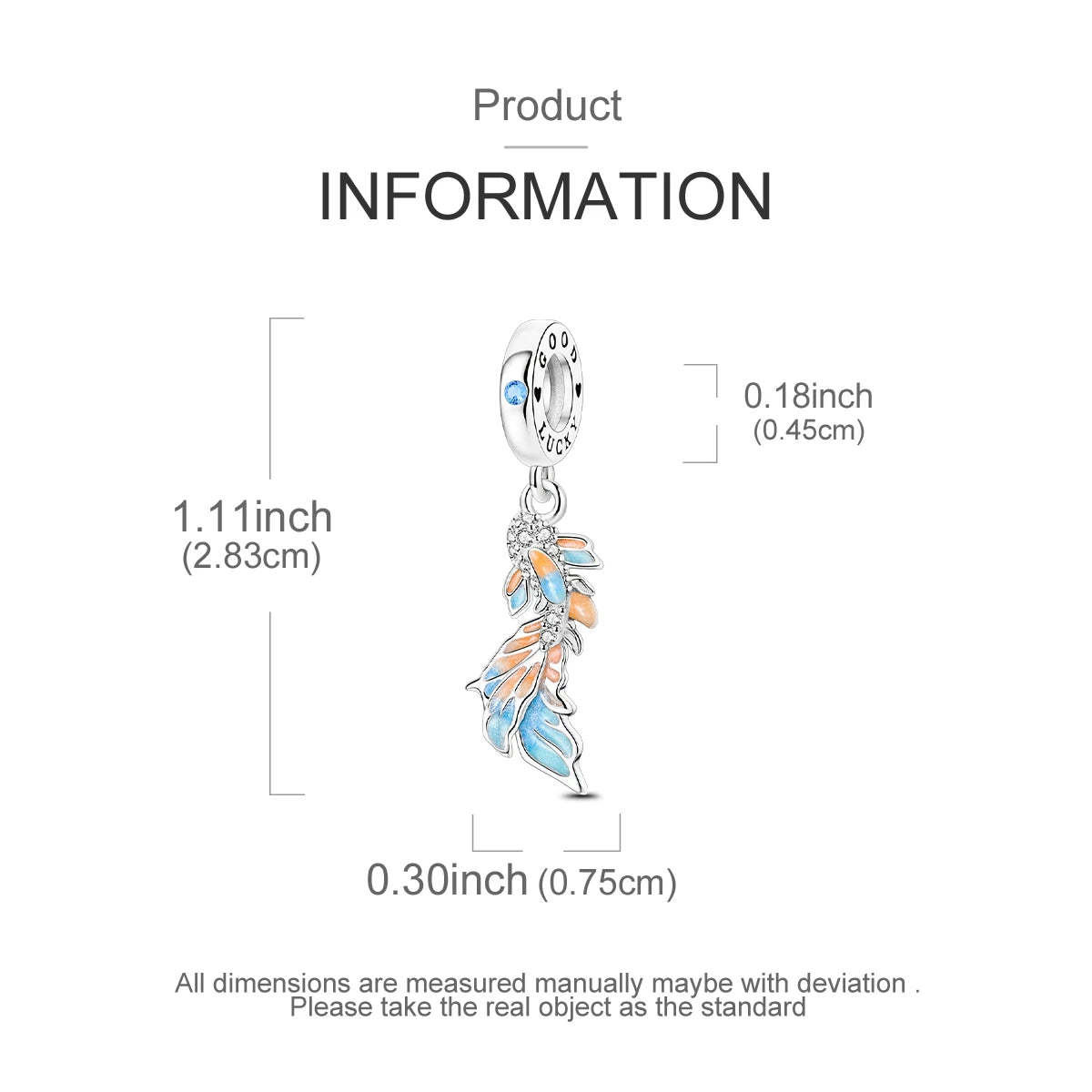 925 Sterling Silver Colorful Koi Pendant Beads Lucky Charm for DIY Bracelets