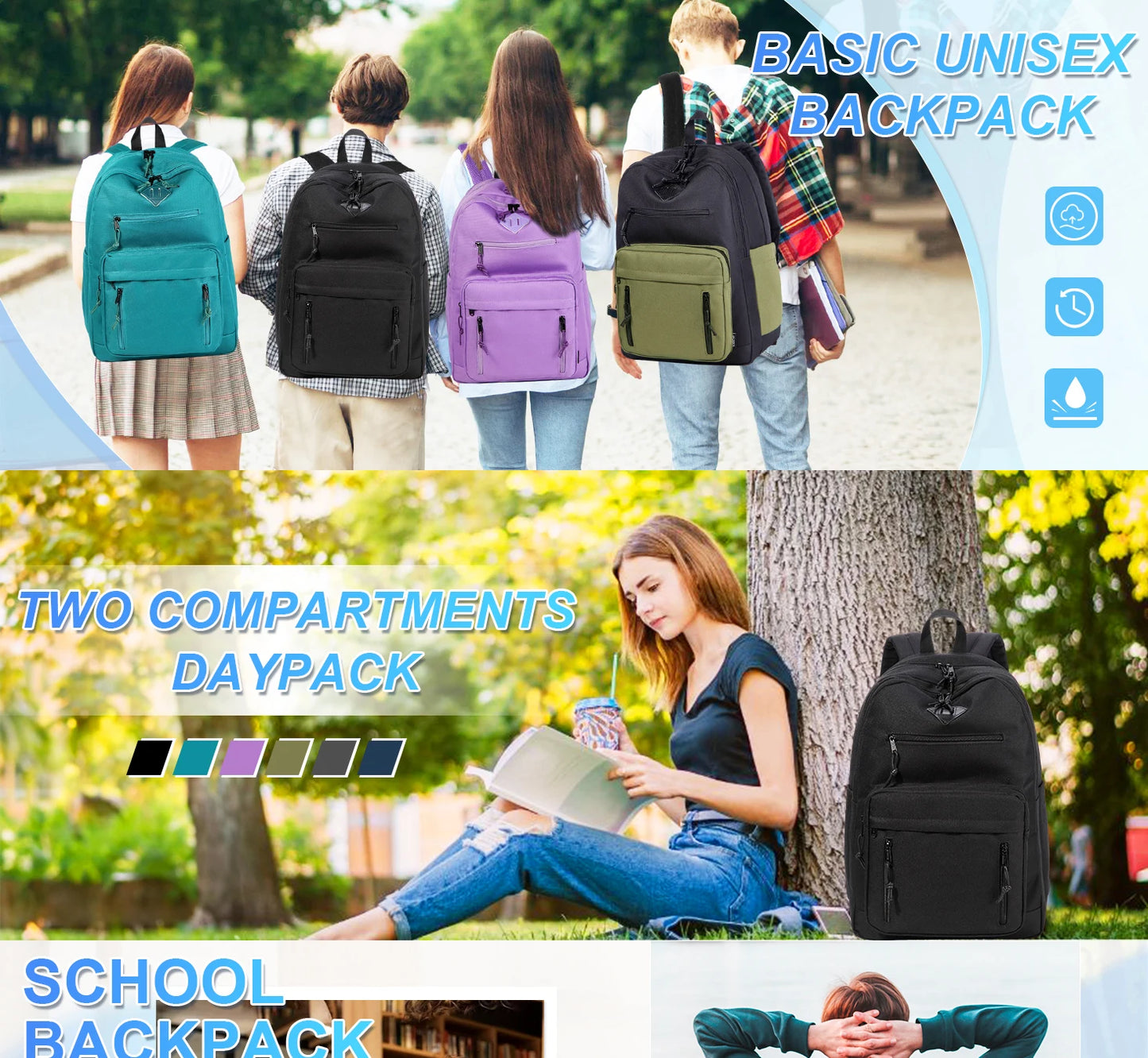 School Backpack,Two Compartments Daypack Bookbag Schoolbag for High School Teen Boy Girls/College/Work/Men Women
