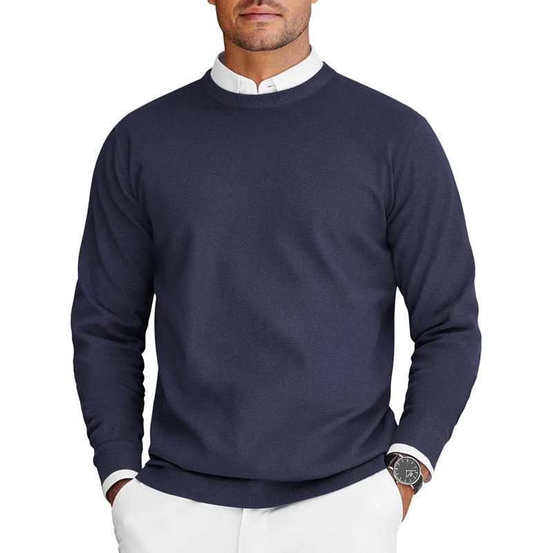 Men’s Crew Neck Knit Sweater – Solid Color Pullover