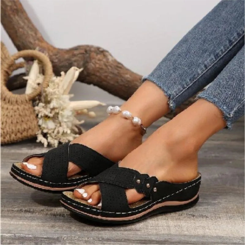 Women’s Wedge Sandals – Retro Slip-On Casual Shoes