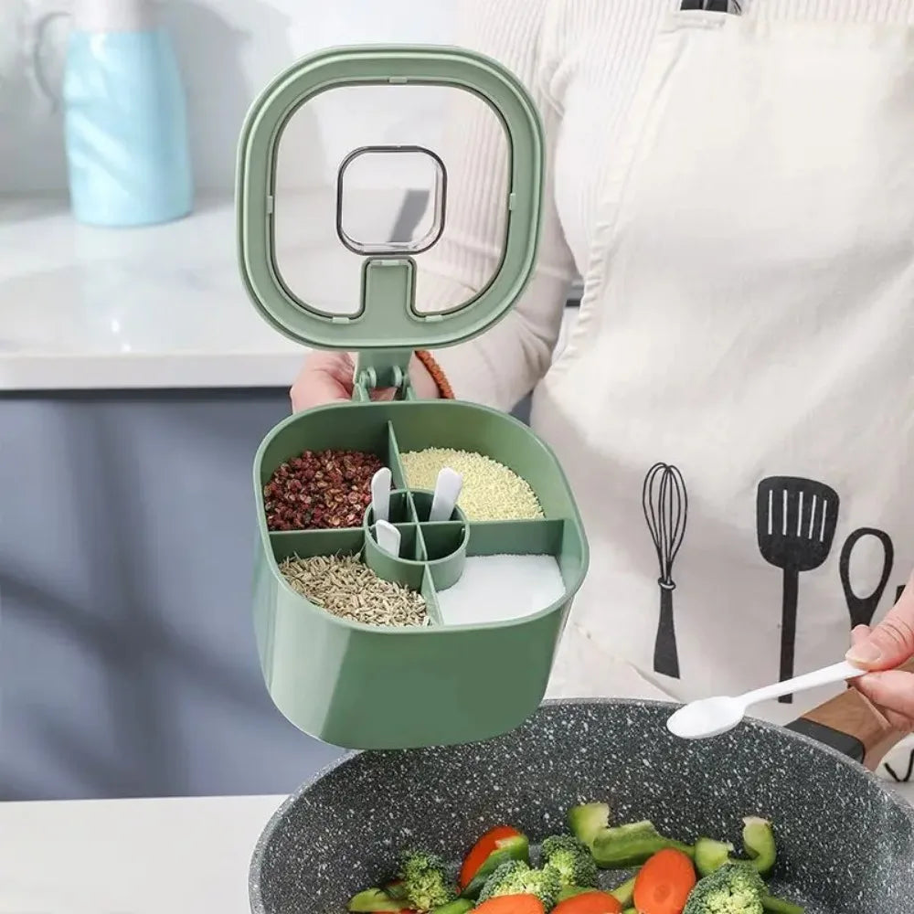 Multi-Compartment Kitchen Condiment Set with 4 Spoons