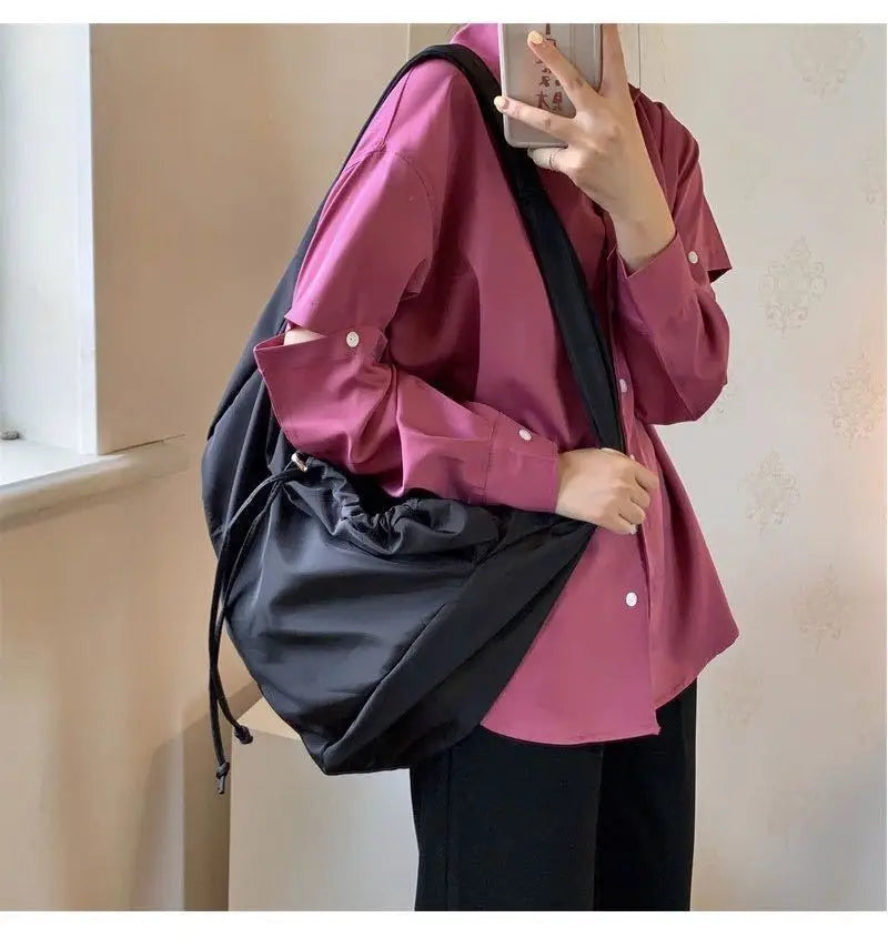 Women Bag New Nylon Bucket Fashion Solid Zipper SOFT Shoulder Bag Purses and Handbags Luxury Designer Black Tote Bag сумка