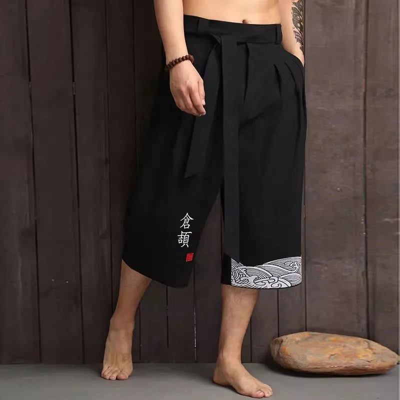 Japanese Kimono Pants Men Casual Linen Yukata Trousers