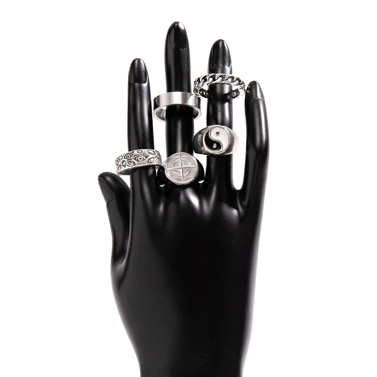 KunJoe 5pcs Punk Tai Chi Rings Set Adjustable for Men