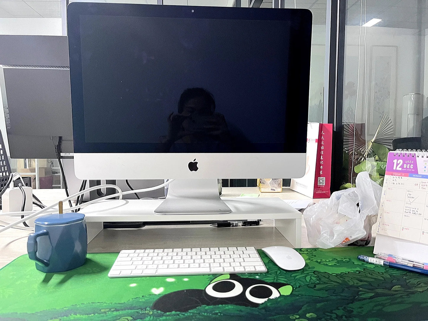 Double-Layer Wooden Computer Monitor Stand with Storage