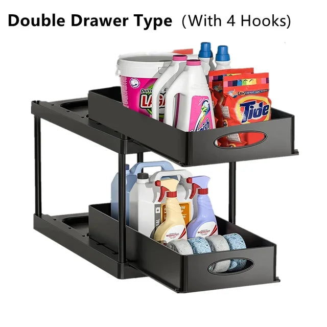2-Tier Under Sink Organizer Sliding Drawer Rack