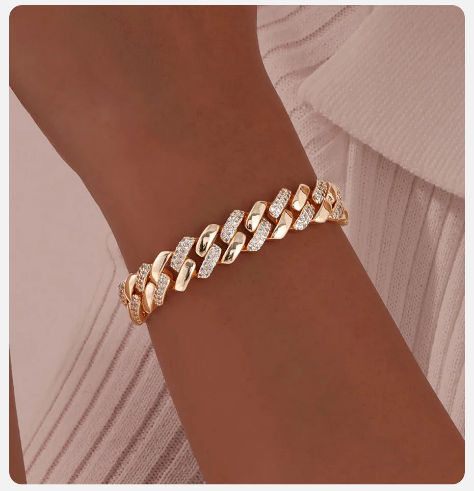 Vnox  Block Chain Bracelets For Women Cubic Zirconia Inlay, Gold Plated Fashion Charm Jewelry Gifts To Girlfriend