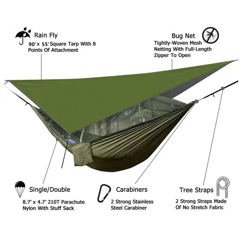 Swallowtail Camping Hammock with Mosquito Net & Rainfly