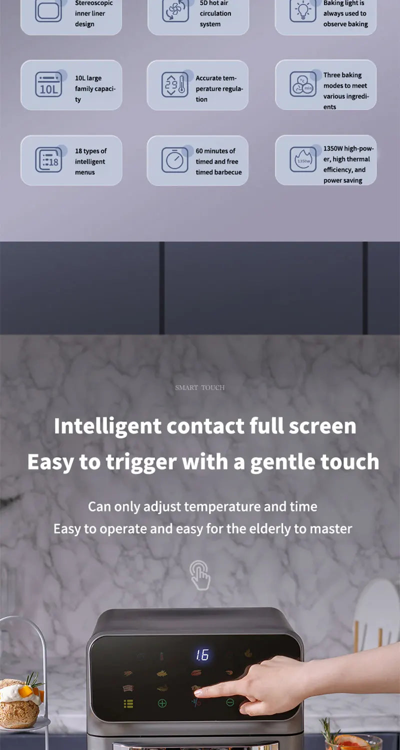 10L Large Electric Air Fryer Oven Oil-Free