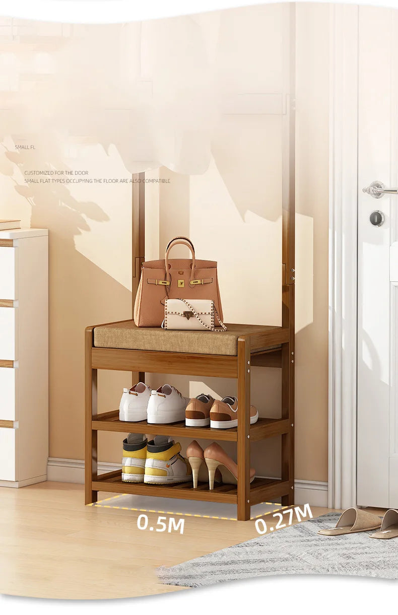 Bamboo Shoe Changing Stool – Modern Entryway Bench