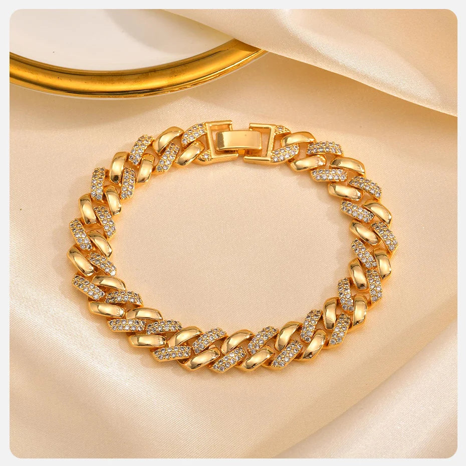 Vnox  Block Chain Bracelets For Women Cubic Zirconia Inlay, Gold Plated Fashion Charm Jewelry Gifts To Girlfriend