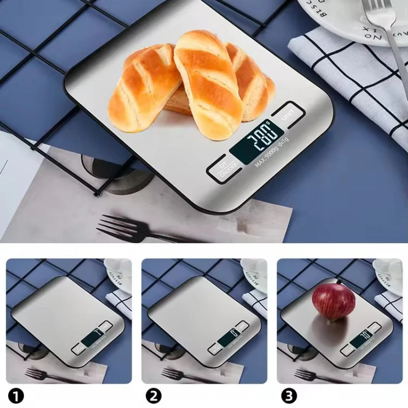 Digital Kitchen Scale 5kg/1g – LED Stainless Steel Panel