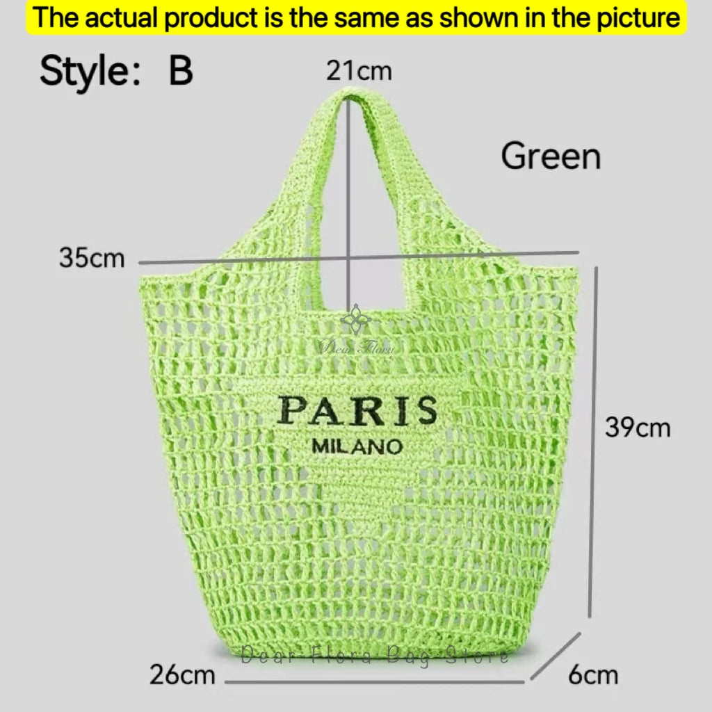 Women's Summer Beach Straw Style Tote Bag Handwoven Large Capacity Luxury Designer Travel Handbags Casual Portable Shoulder Bags