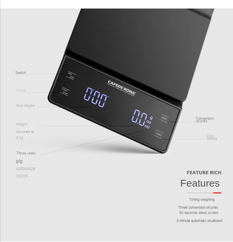 Smart Coffee Scale Kitchen Food Scale Digital Electronic Scale with Timer Precision Jewelry Scale Mini Household Weighing Scale