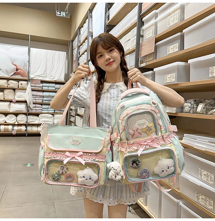 Large Capaci Children's School Bag Set for Girls Primary And Middle School Double oulder Bapa Sweet College Sle
