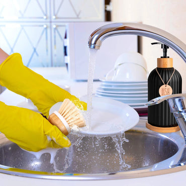 Black Kitchen Soap Dispenser Bottle Set with Labels