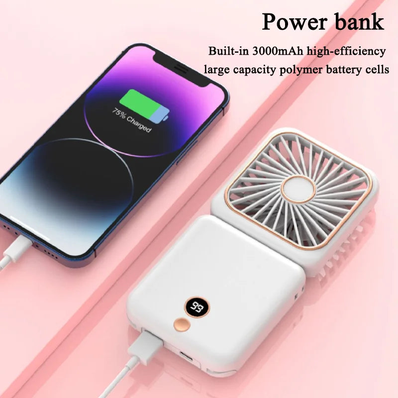 3-in-1 Mini Portable Neck & Handheld Fan with Power Bank
