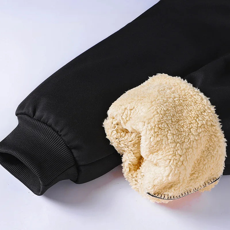 Pants for men in autumn and winter, thickened with fleece for outerwear, casual pants, warm lamb wool sports sweatpants