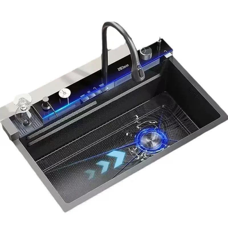 Modern Stainless Steel Waterfall Kitchen Sink – Single Bowl