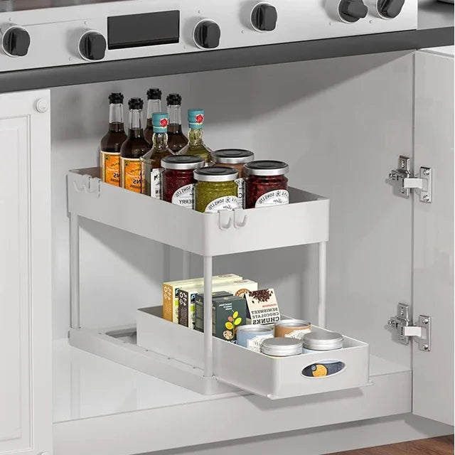 2-Tier Under Sink Organizer Sliding Drawer Rack