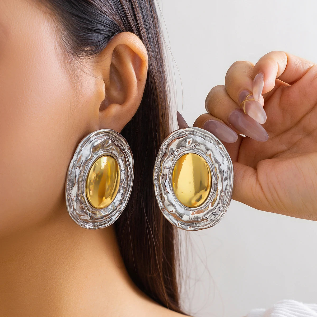 Large Round Circle Stud Earrings – Vintage Punk Style