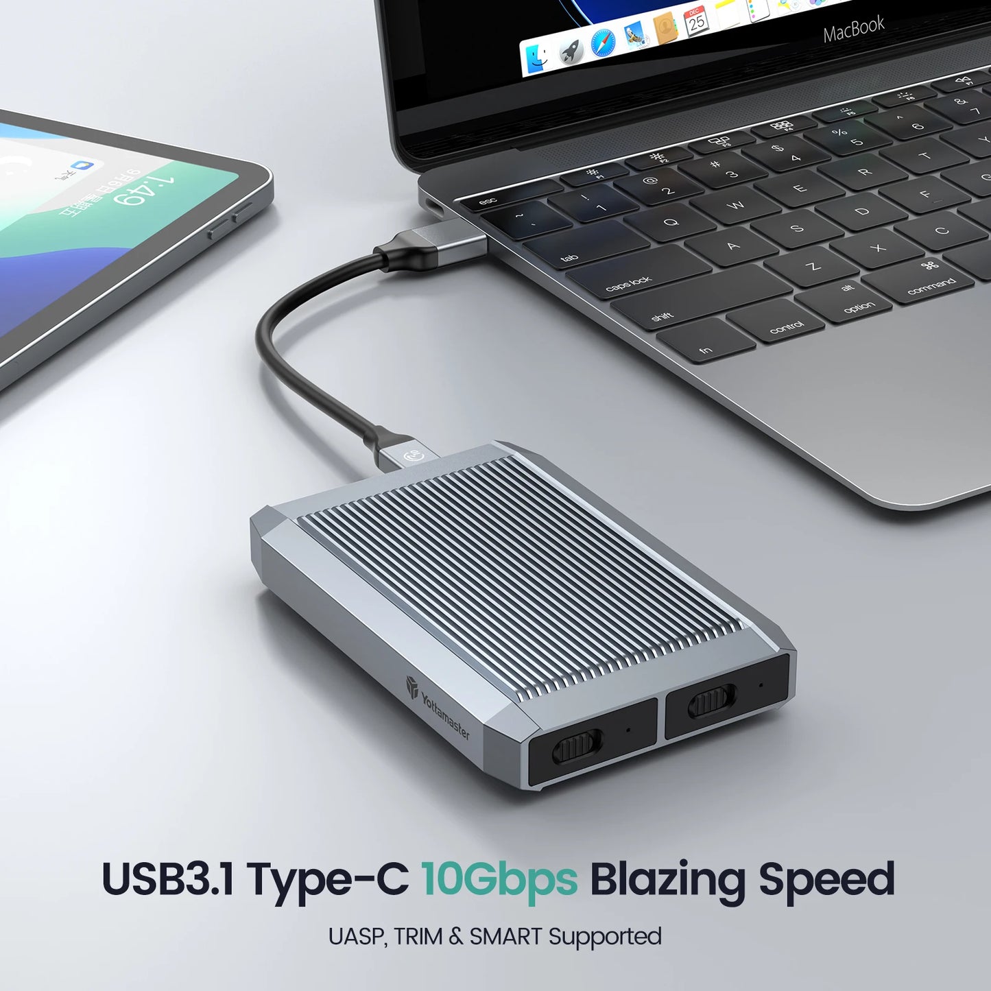 Yottamaster 10Gbps Tool Free Dual Bay M.2 NVMe 2bay SSD Enclosure USB3.2 Type C NVMe PCIE & 6Gbps SATA External Hard Drive Case