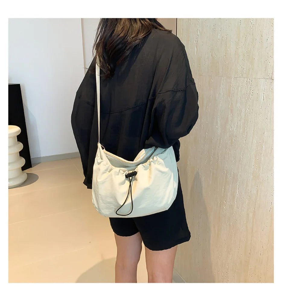 Nylon Pleated Shoulder Bag – Casual Crossbody Tote
