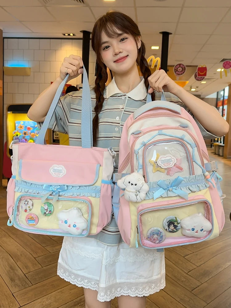 Large Capaci Children's School Bag Set for Girls Primary And Middle School Double oulder Bapa Sweet College Sle