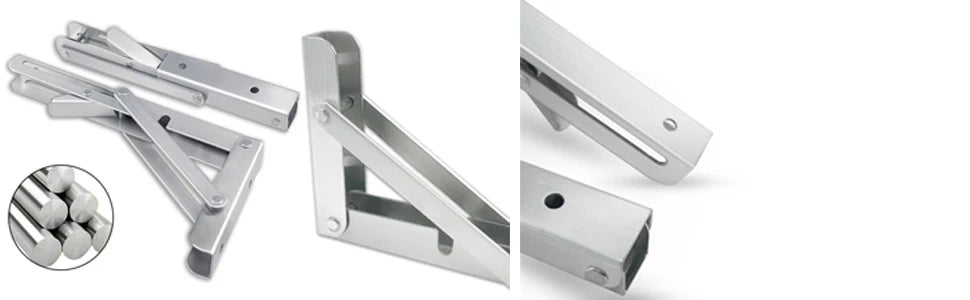2pc Folding Shelf Brackets Heavy Duty Stainless Steel DIY Wall Mounted Collapsible Furniture Space Saving for Garage Workstation