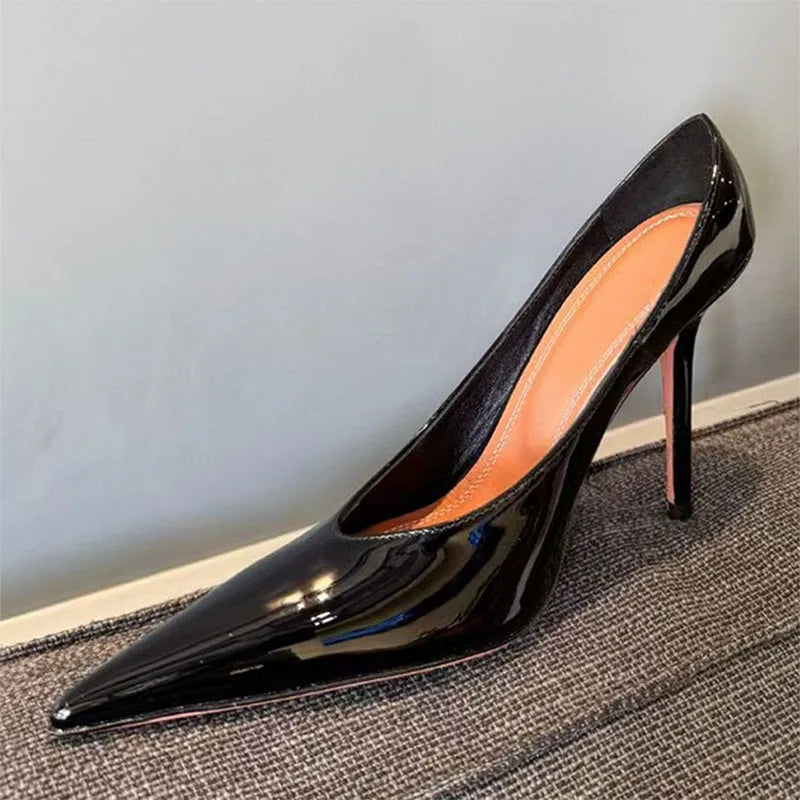 Women's Pointed Toe Patent Leather Heels – 10cm Mules