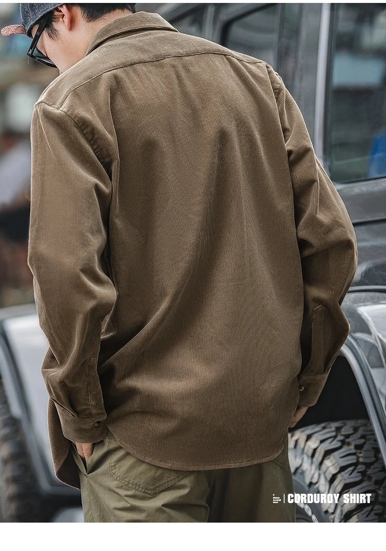 Men’s Corduroy Long Sleeve Casual Slim Fit Shirt